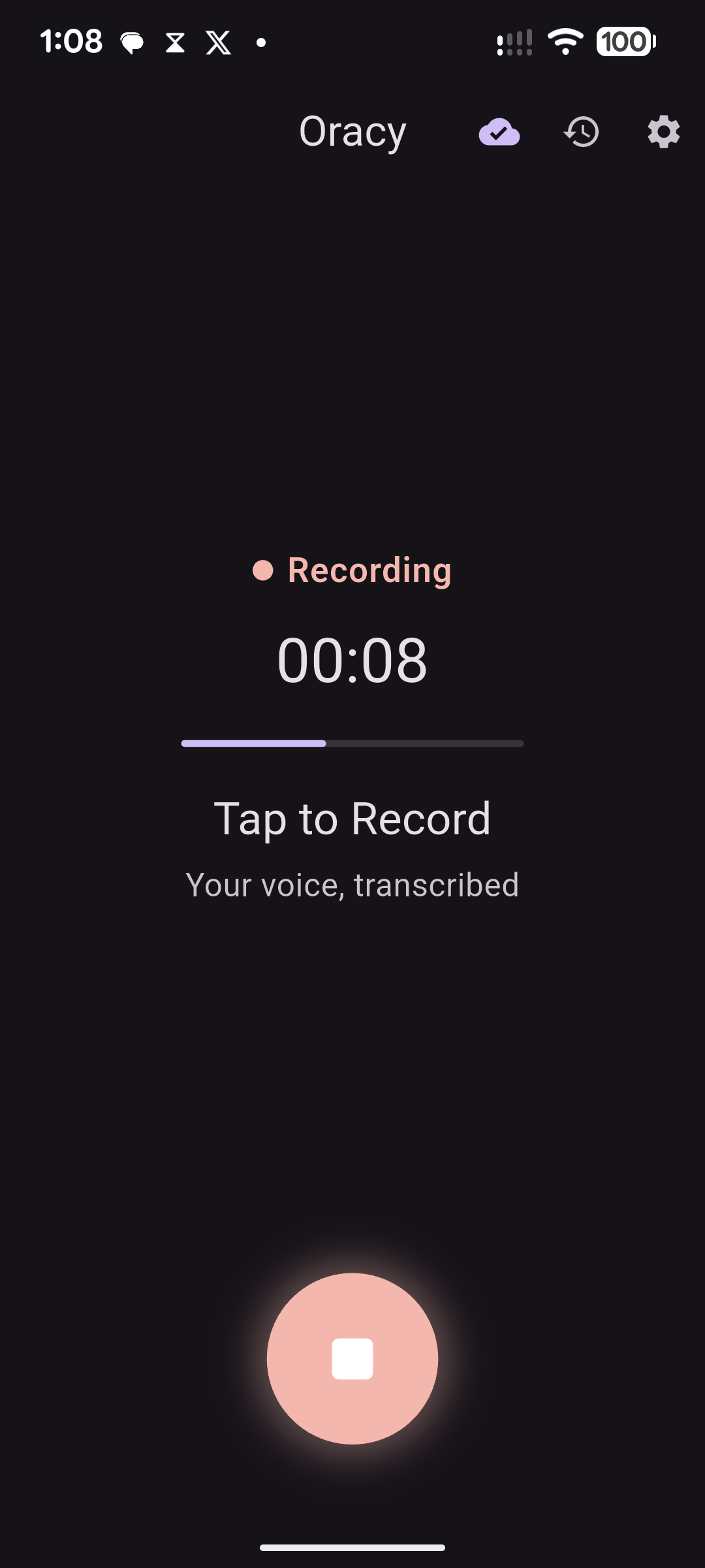 Recording screen with amplitude visualization