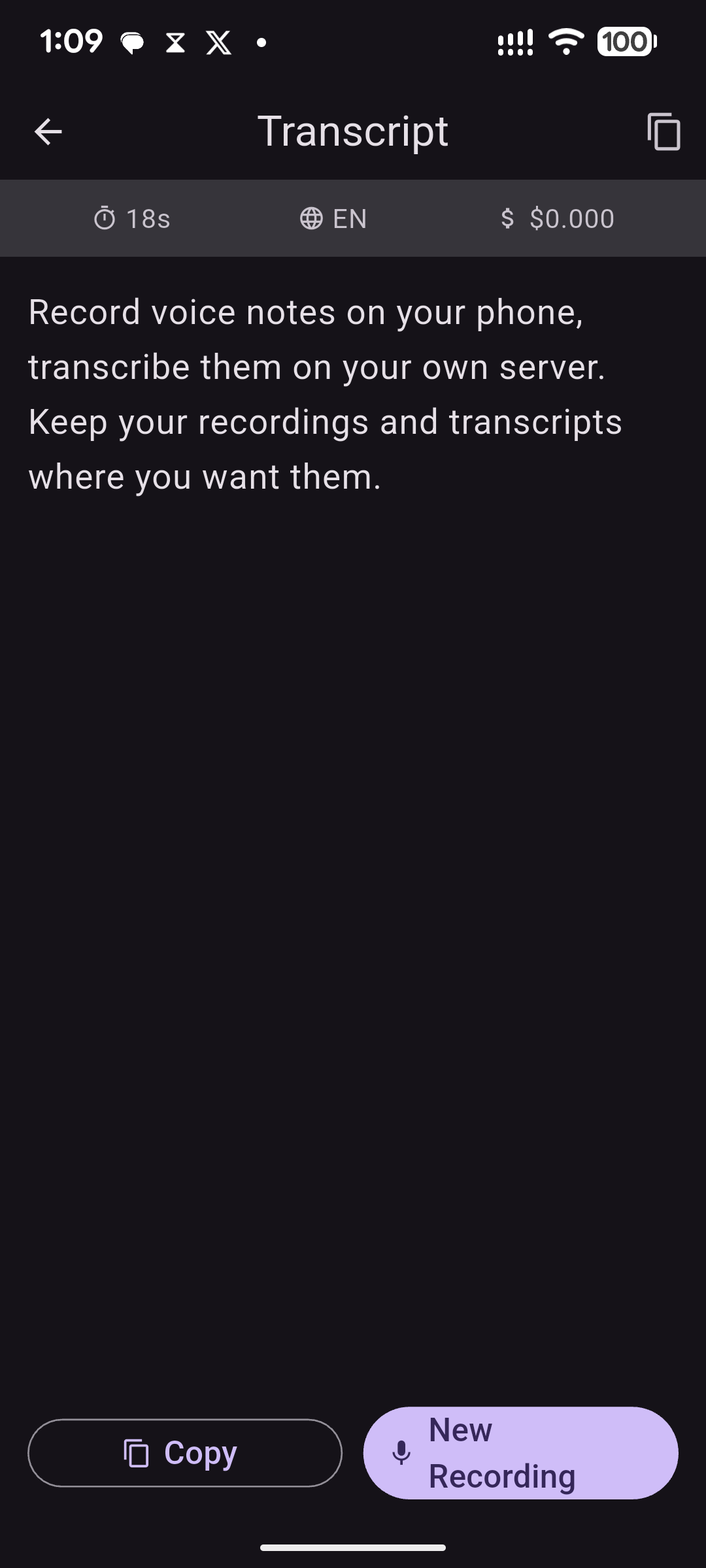 Transcript view with timestamps